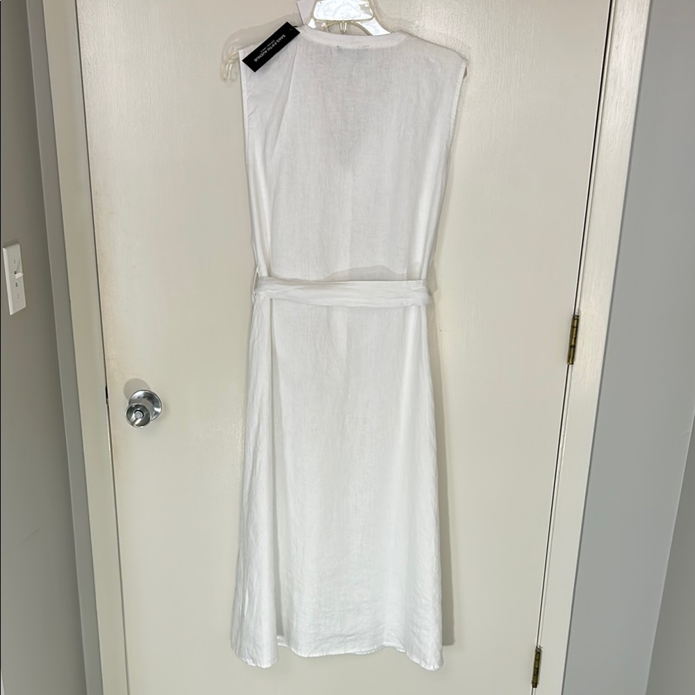 New Saks Fifth Avenue Elegant White Sleeveless 100% Linen Dress, NWT, Size XL/16 - Picture 5 of 12